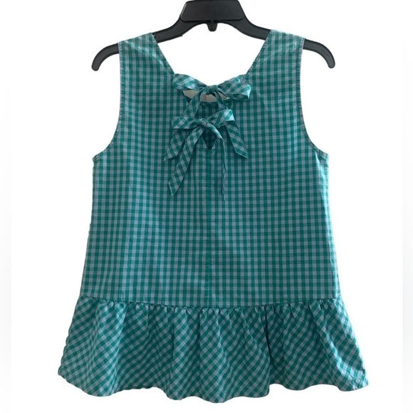 J. Crew Factory Gingham Printed Bow-Back Tie Back Cotton Peplum Tank Top - Picture 3 of 9